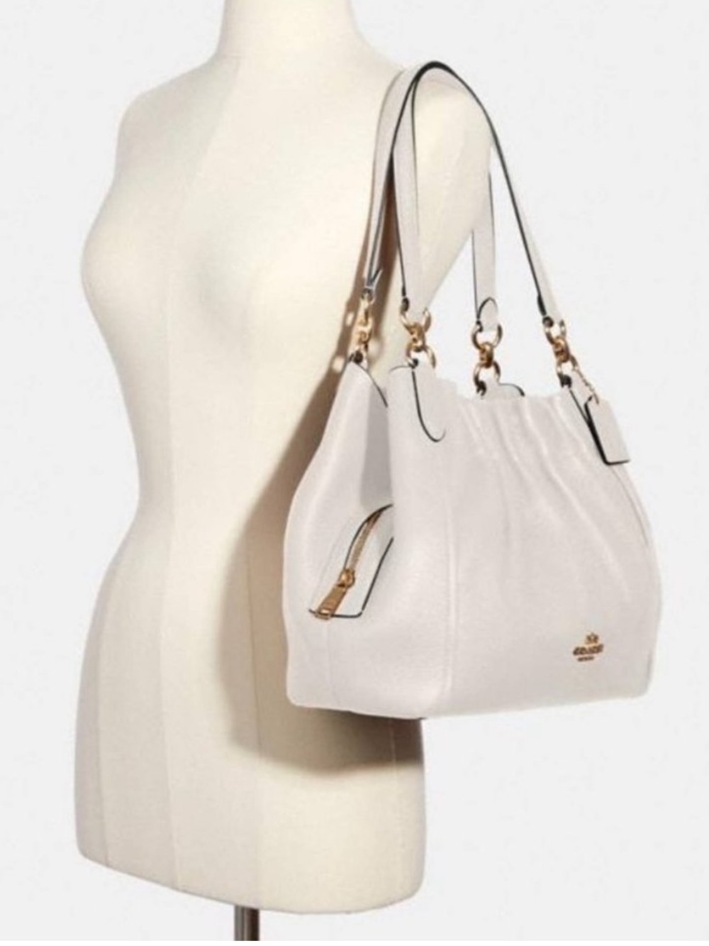 Coach Maya Ivory Pebbled Leather Large Shoulder Bag